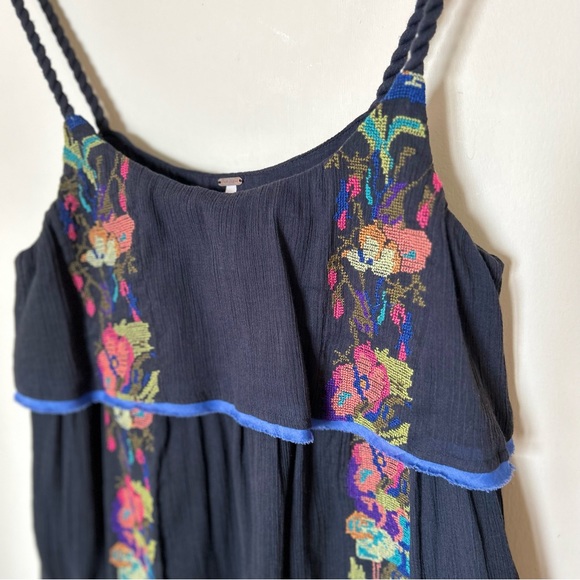 NWOT Free People Cotton Embroidered Strap Dress, Navy Blue/Multi - Picture 4 of 9